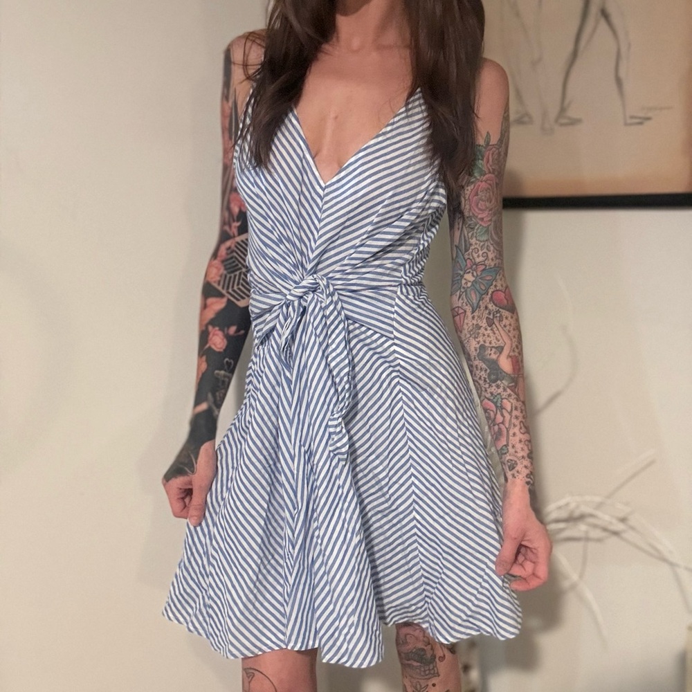 Lulu's Blue and White A-Line Mini Dress - Picture 3 of 4